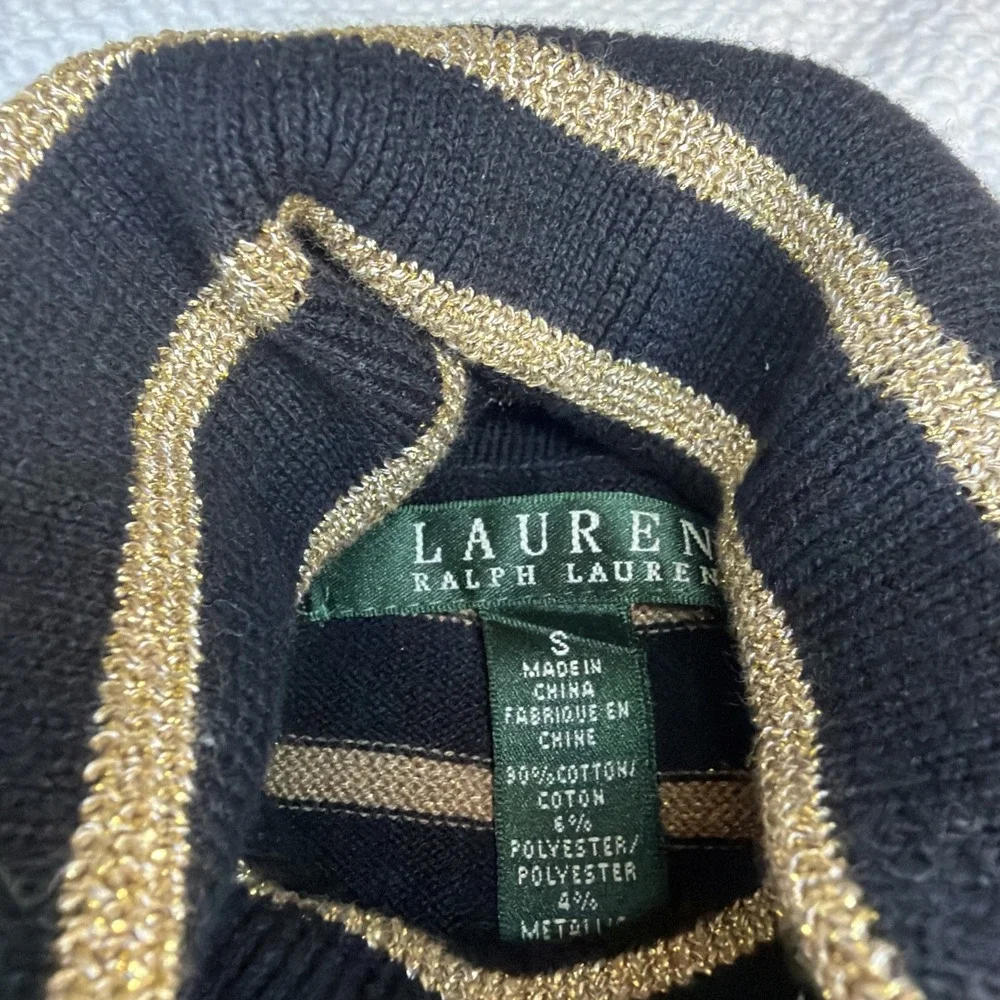 Lauren Ralph Lauren black gold metallic striped ribbed turtleneck S